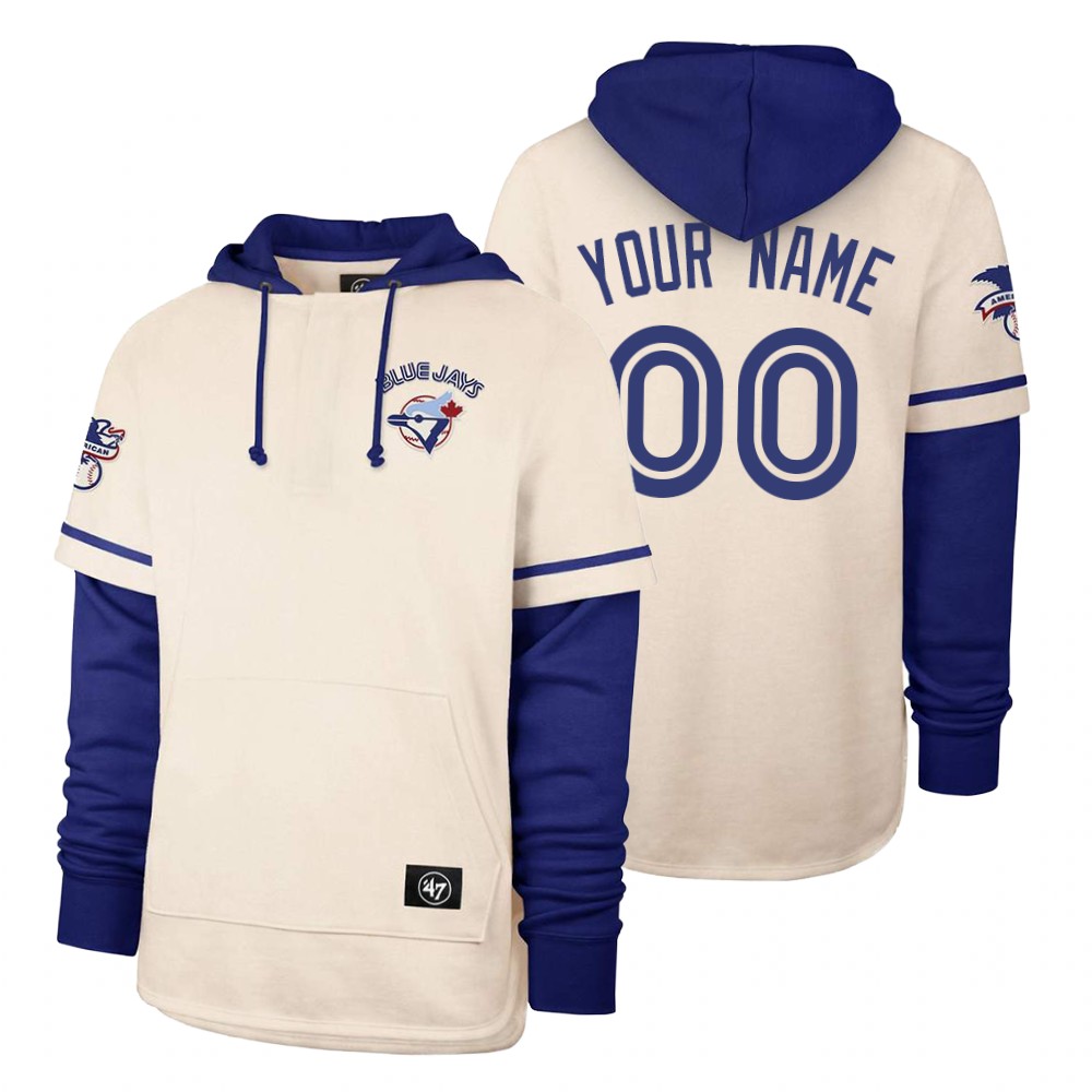 Men Toronto Blue Jays #00 Your name Cream 2021 Pullover Hoodie MLB Jersey